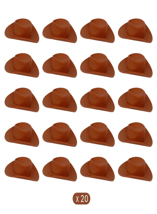 Gexolenu 20 Pcs Plastic Mini Cowboy Hat Decoration Western Cowgirl Hat Doll Hats for Dollhouse Party Decoration Boy Girl Birthday Cake Decor Supply(Brown) - Image 3